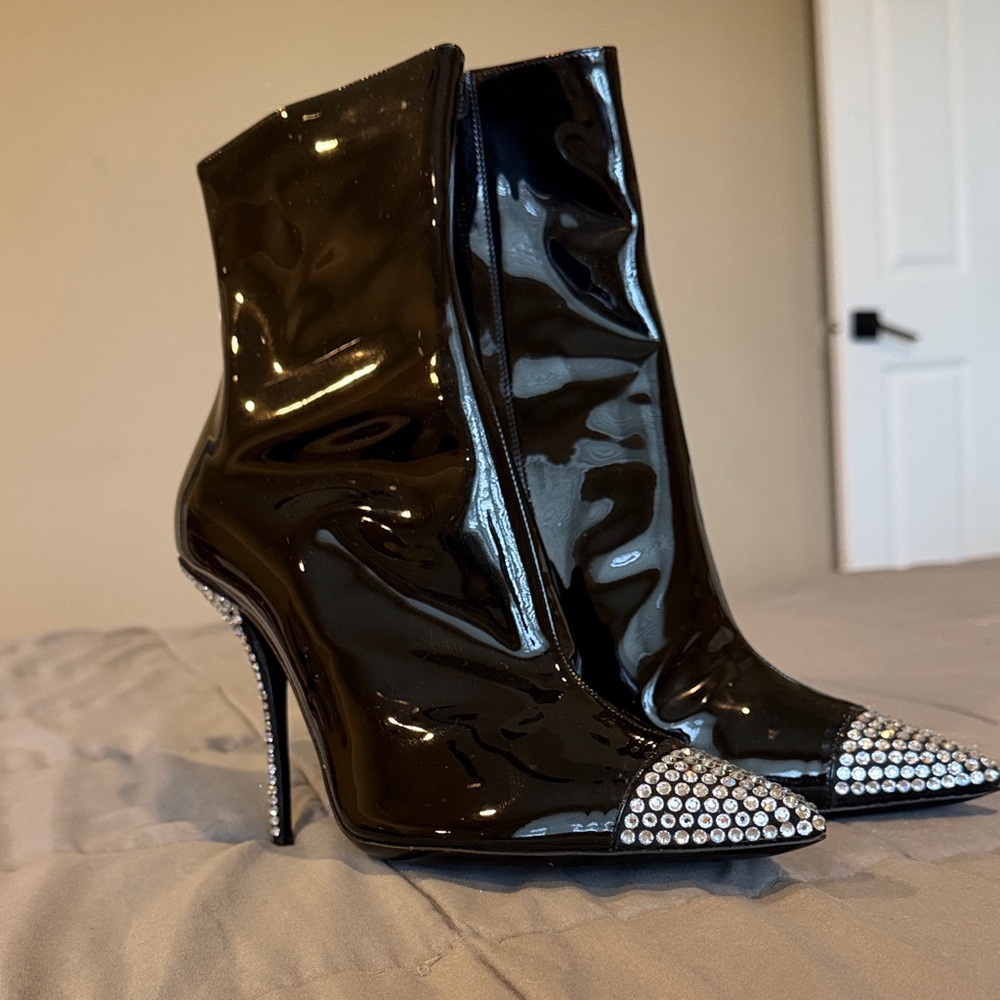 Dolce & Gabbana Black Crystal-Embellished Pointed Toe Ankle Boots